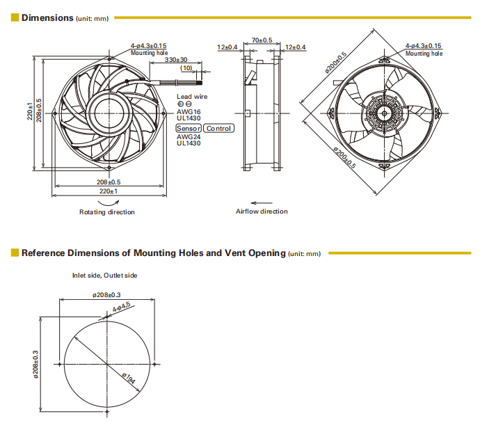 山洋低功耗直流風(fēng)扇 9GA2048P0G001 產(chǎn)品尺寸圖： 