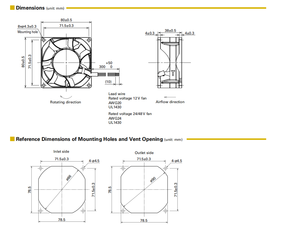 山洋長(zhǎng)壽命軸流風(fēng)扇 9AD0901M4H0011 產(chǎn)品尺寸圖： 