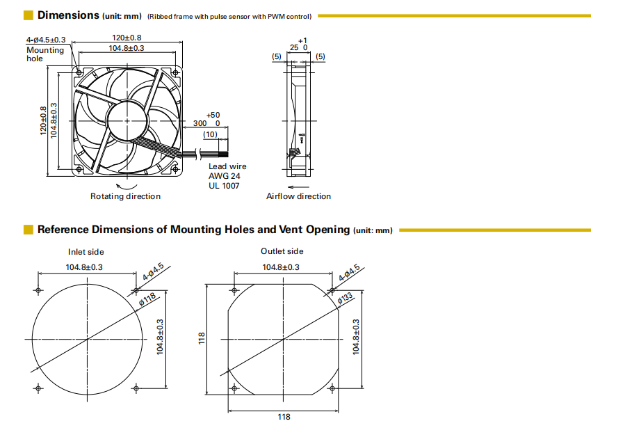 山洋軸流風(fēng)扇9RA1212P4G001 產(chǎn)品尺寸圖：